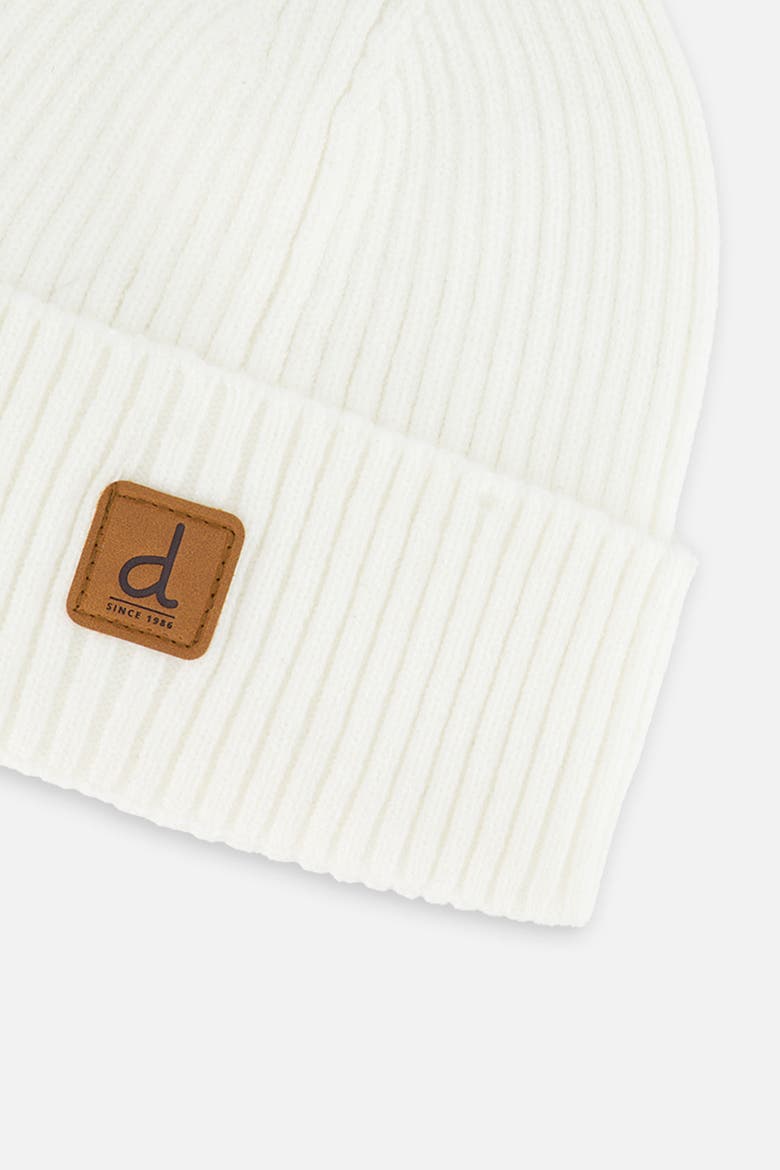 Ribbed Folded Cuff Faux Leather Patch Knit Hat, Alternate, color, Off-White