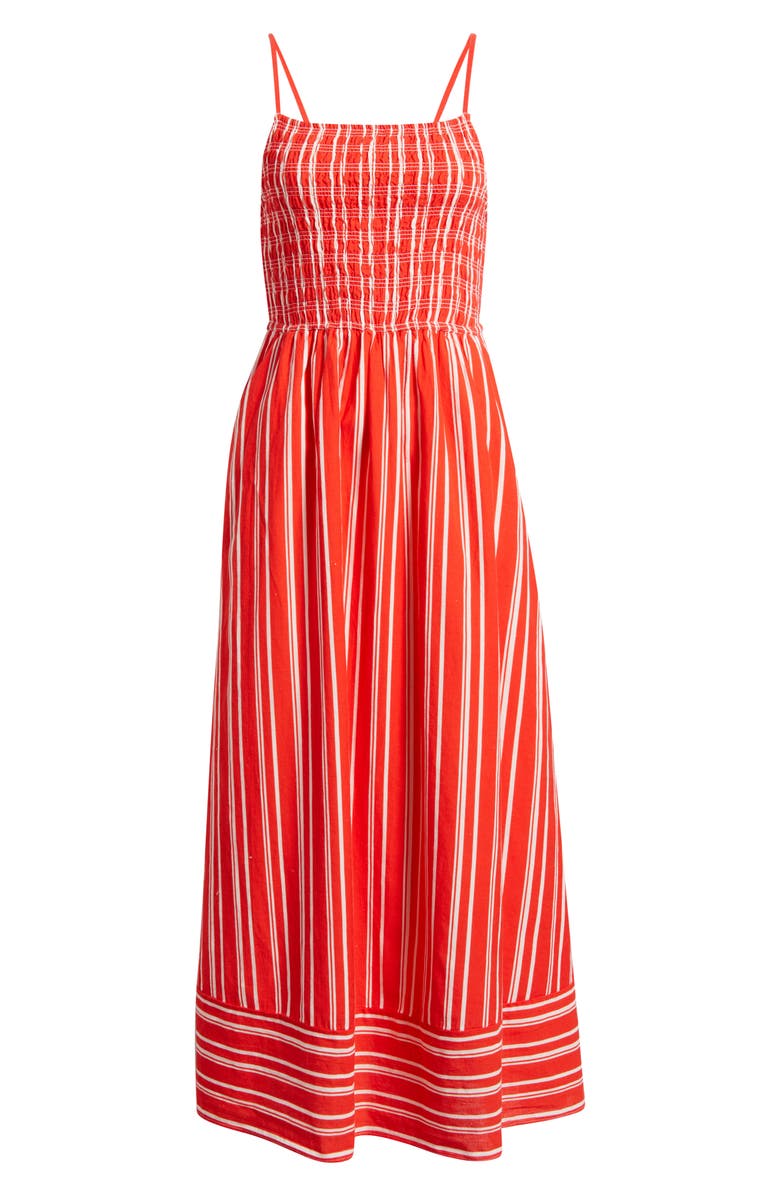 Cleobella Lacey Smocked Sleeveless Cotton & Linen Maxi Dress, Alternate, color, Poppy Red / Ivory