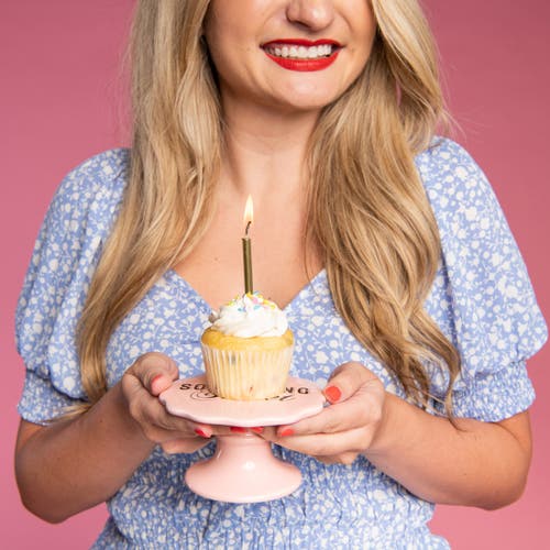 Totalee Gift Something Sweet Cupcake Pedestal Ceramic Pink In Pink