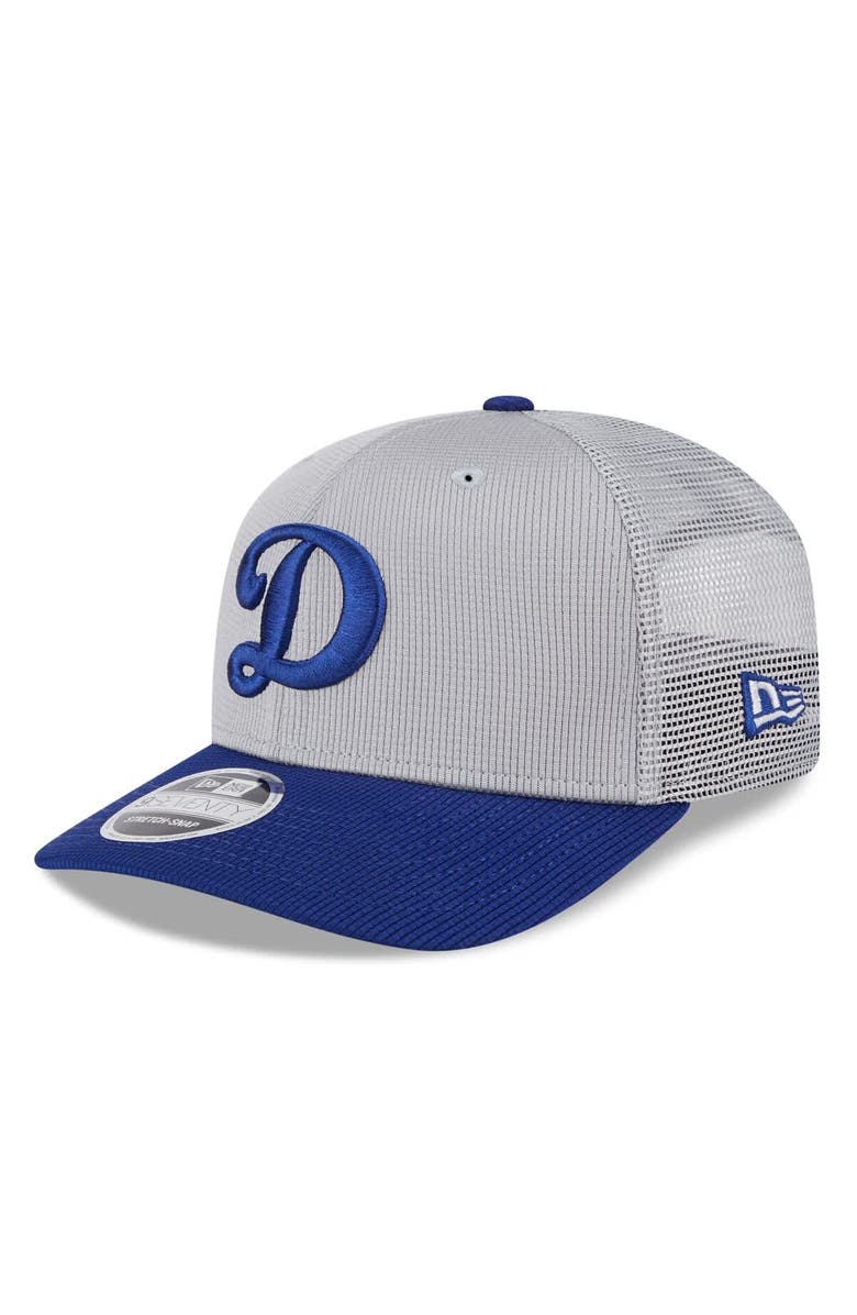 New Era Men's New Era  Gray/Royal Los Angeles Dodgers 2025 Batting Practice 9SEVENTY Stretch-Snap Trucker Hat, Alternate, color, 