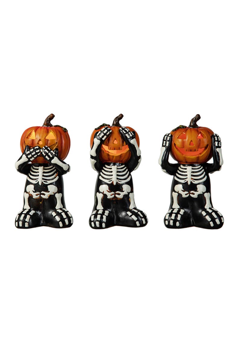 Set of 3 Halloween Resin Skeleton Pumpkin Table Decor, Main, color, Black
