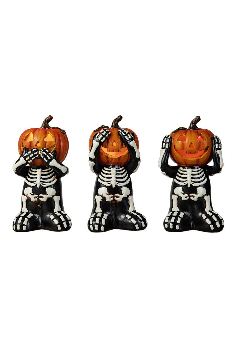 Glitzhome Set of 3 Halloween Resin Skeleton Pumpkin Table Decor, Main, color, 