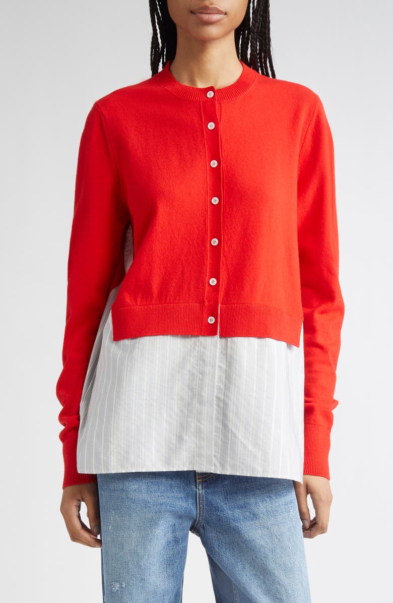 Stella McCartney Mixed Media Wool, Silk & Cotton Cardigan, Main, color, 6025 - Lipstick Red