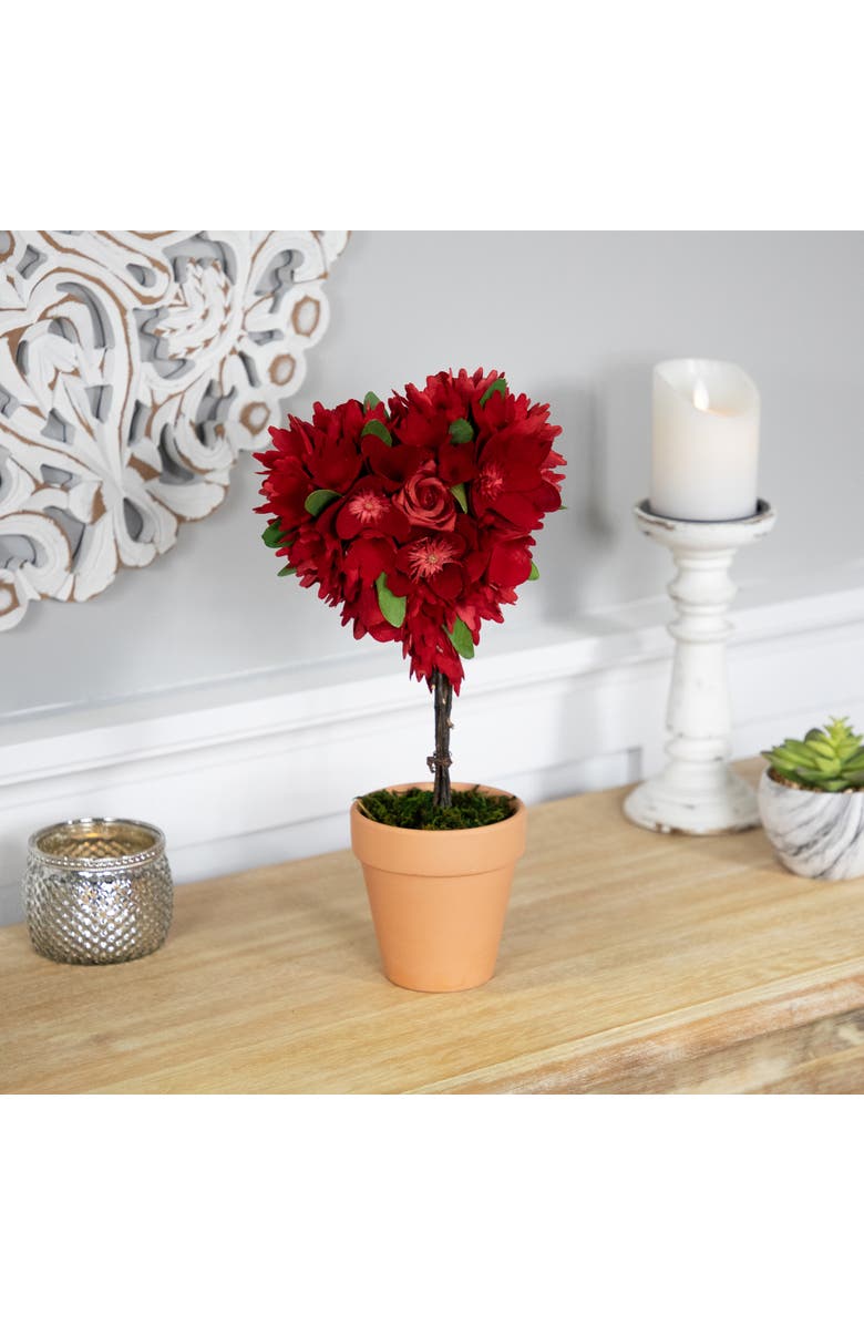 Northlight Wooden Mixed Floral Valentine's Day Heart Artificial Topiary - 14" - Red, Alternate, color, 
