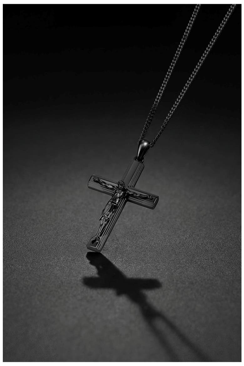 Men's Crucifix Pendant Necklace, Alternate, color, BLACK