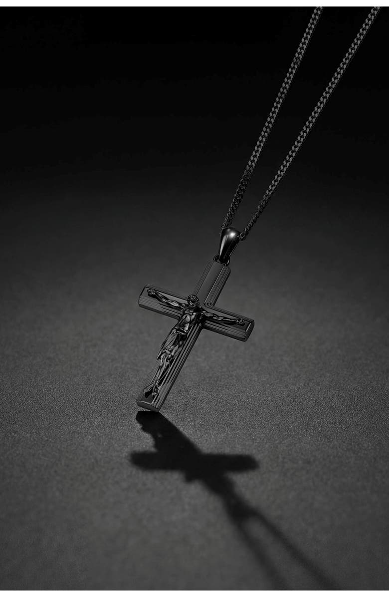 Vincero Men's Crucifix Pendant Necklace, Alternate, color, Black