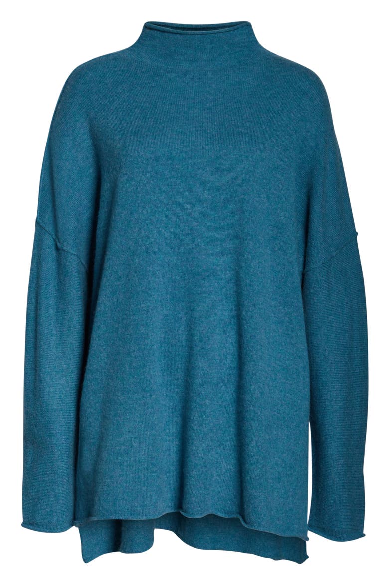 Elevate Oversize Wool & Cashmere Mock Neck Pullover, Alternate, color, BLUE AURORA HEATHER