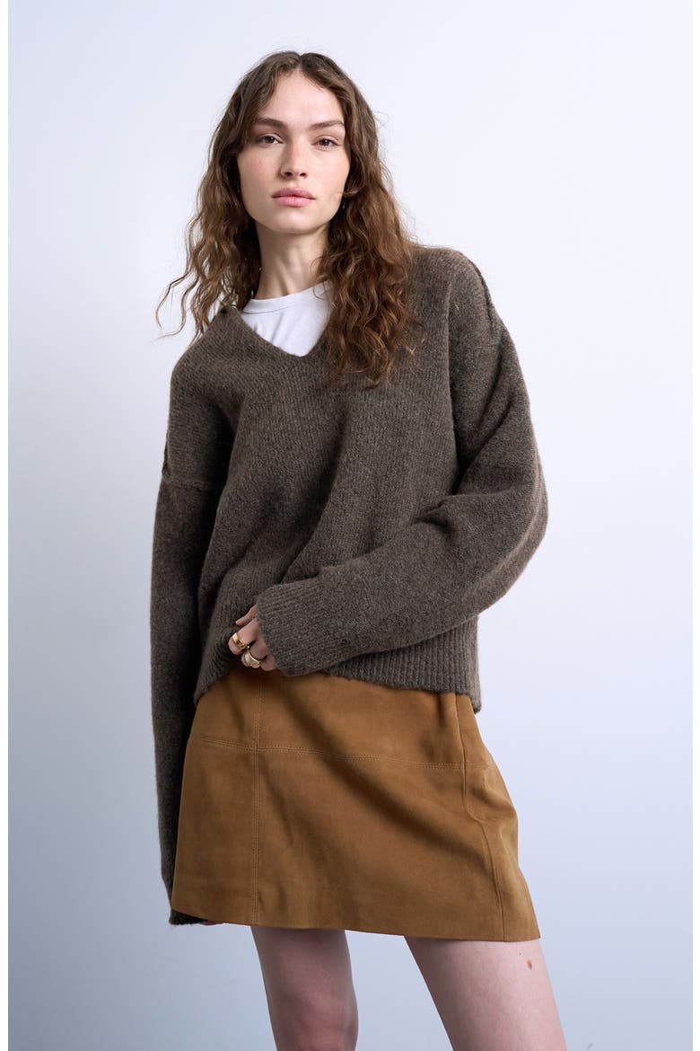 Paneled Suede Miniskirt, Alternate, color, BROWN
