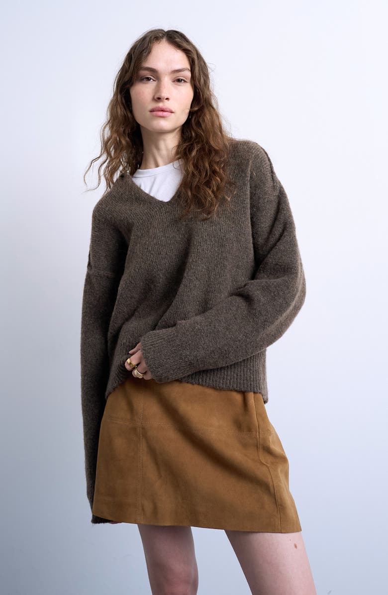 Topshop Paneled Suede Miniskirt, Alternate, color, Brown