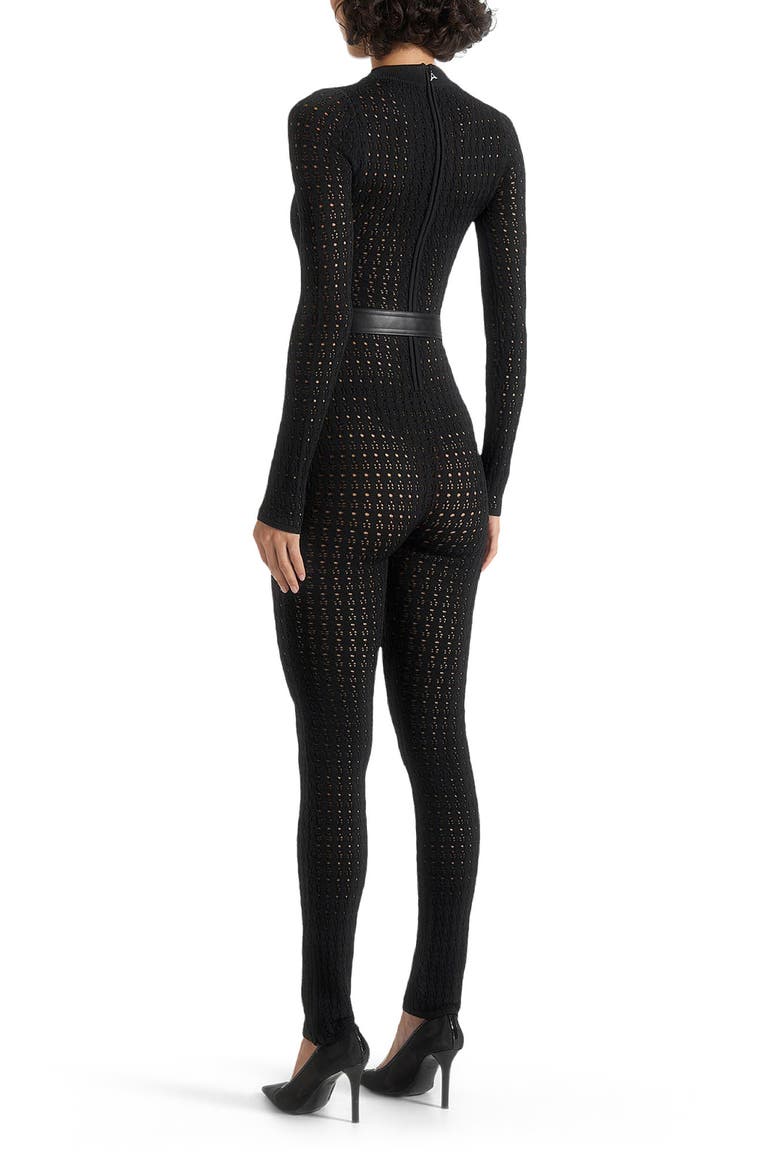 Tiana Pointelle Knit Long Sleeve Jumpsuit with Belt, Alternate, color, Black