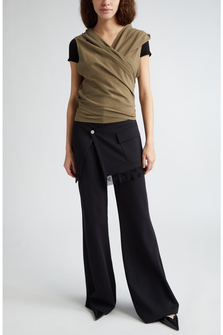 The Skirted Flare Leg Pants, Alternate, color, BLACK