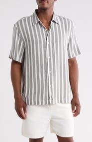 DENIM AND FLOWER Stripe Short Sleeve Button-Up Shirt
