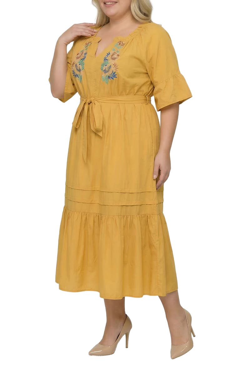Boho Embroidered Midi Dress, Alternate, color, MUSTARD
