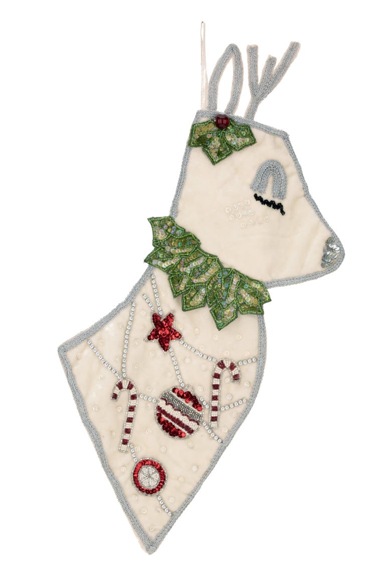 Christmas Reindeer Stocking, Main, color, Cream