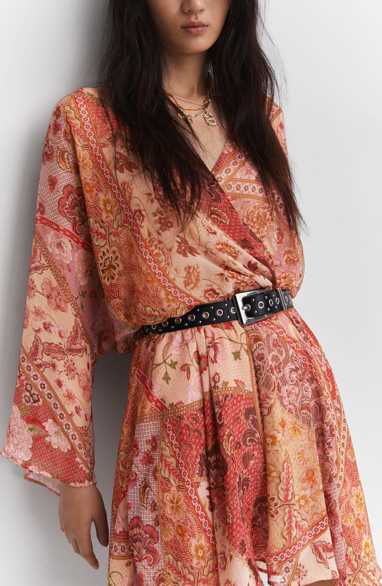 MANGO Print Long Sleeve Chiffon Minidress, Alternate, color, 