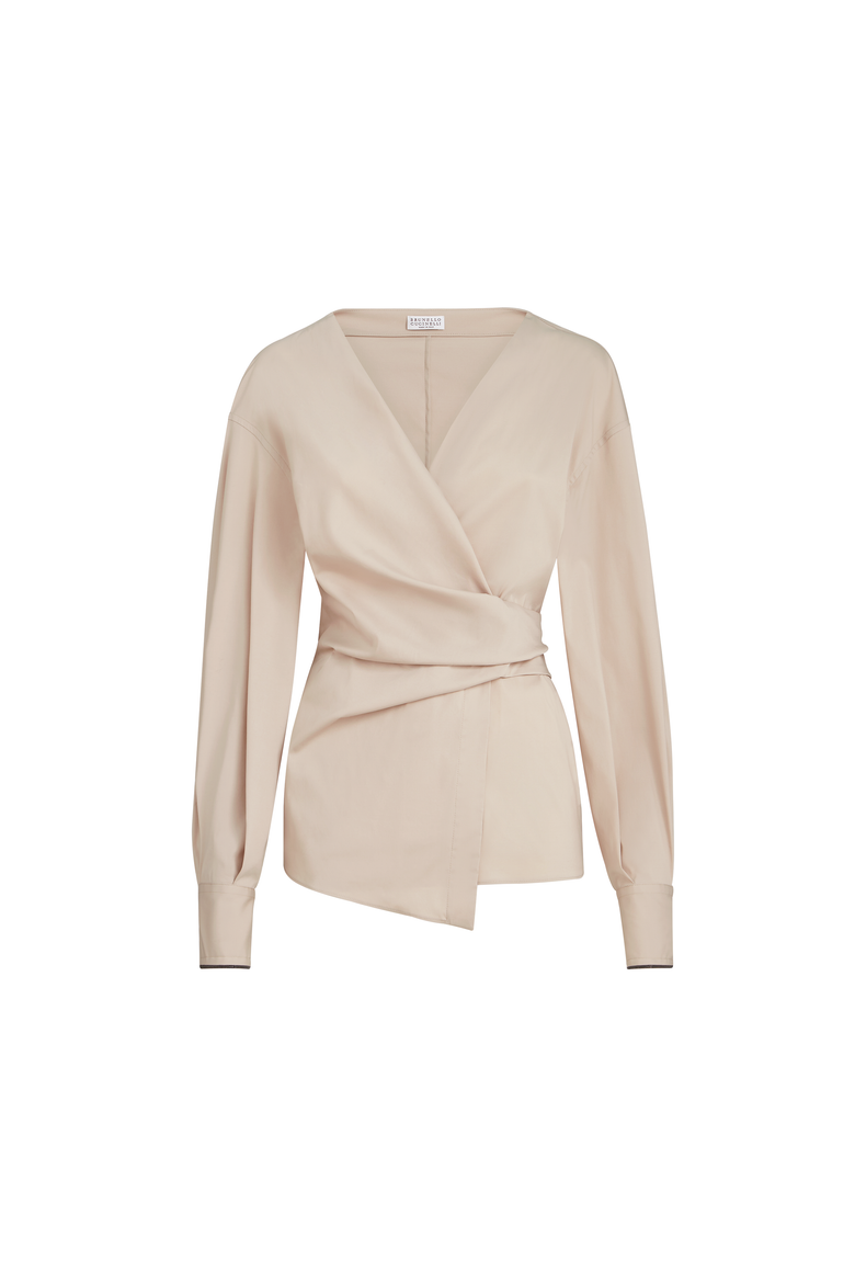 Stretch poplin shirt with monili, Alternate, color, Beige