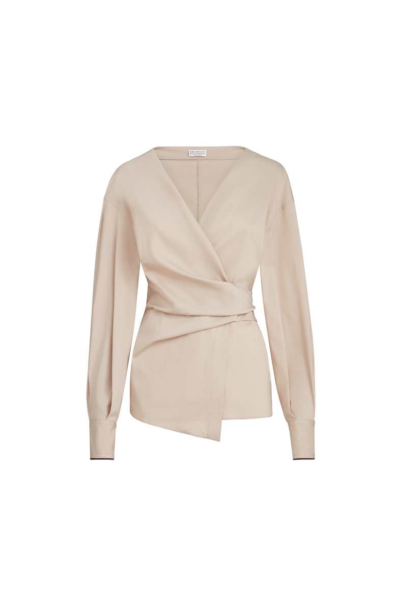 Brunello Cucinelli Stretch poplin shirt with monili, Alternate, color, Beige