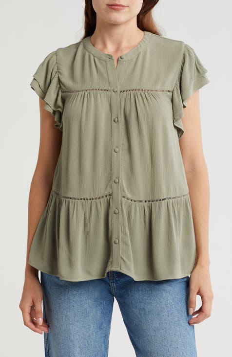 Flutter Sleeve Button-Up Shirt