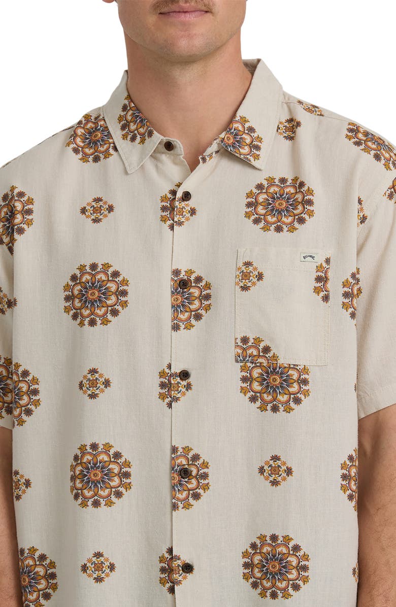 Billabong Cordoba Floral Short Sleeve Linen Blend Button-Up Shirt, Alternate, color, Cream