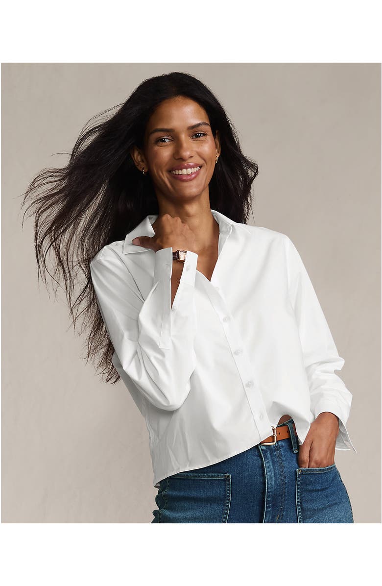 Lands' End No Iron Boxy Cropped Shirt, Alternate, color, White