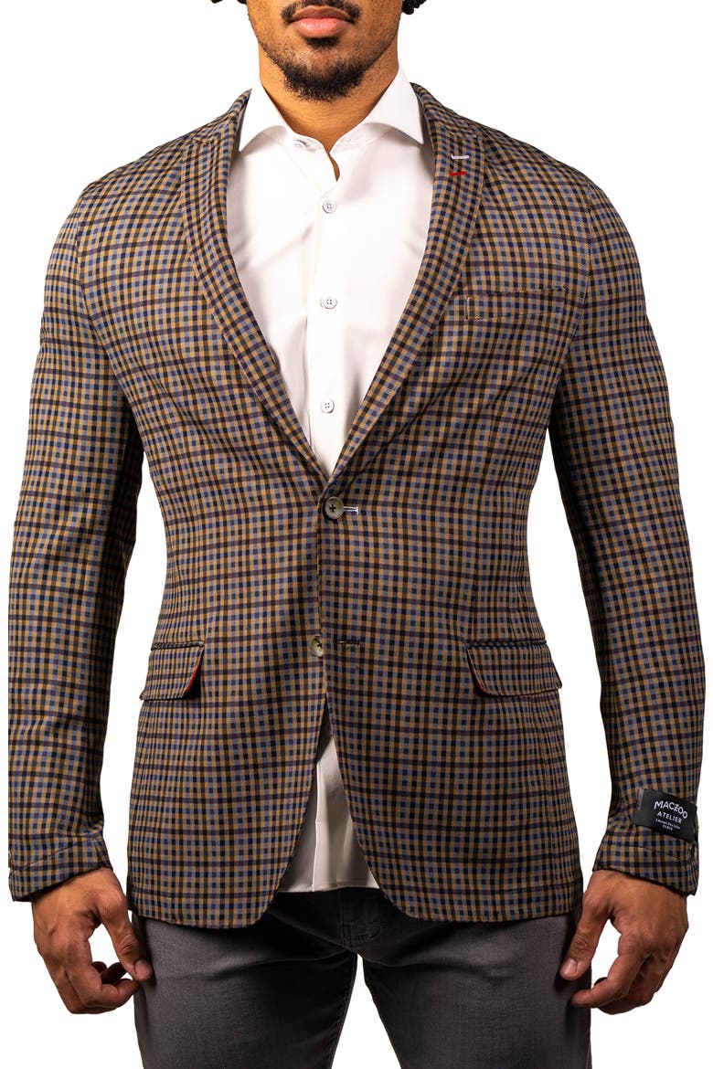Gingham Unconstructed Knit Blazer, Main, color, BROWN/  YELLOW
