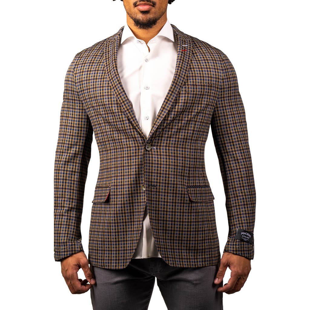 Maceoo Gingham Unconstructed Knit Blazer In Brown