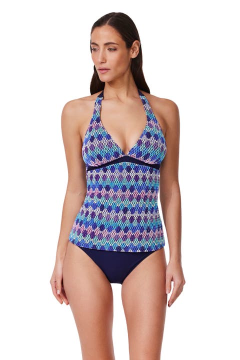 Retro Riviera Halter Netted Crochet Tankini Top