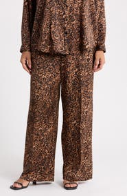 Tahari ASL Leopard Print Wide Leg Pants