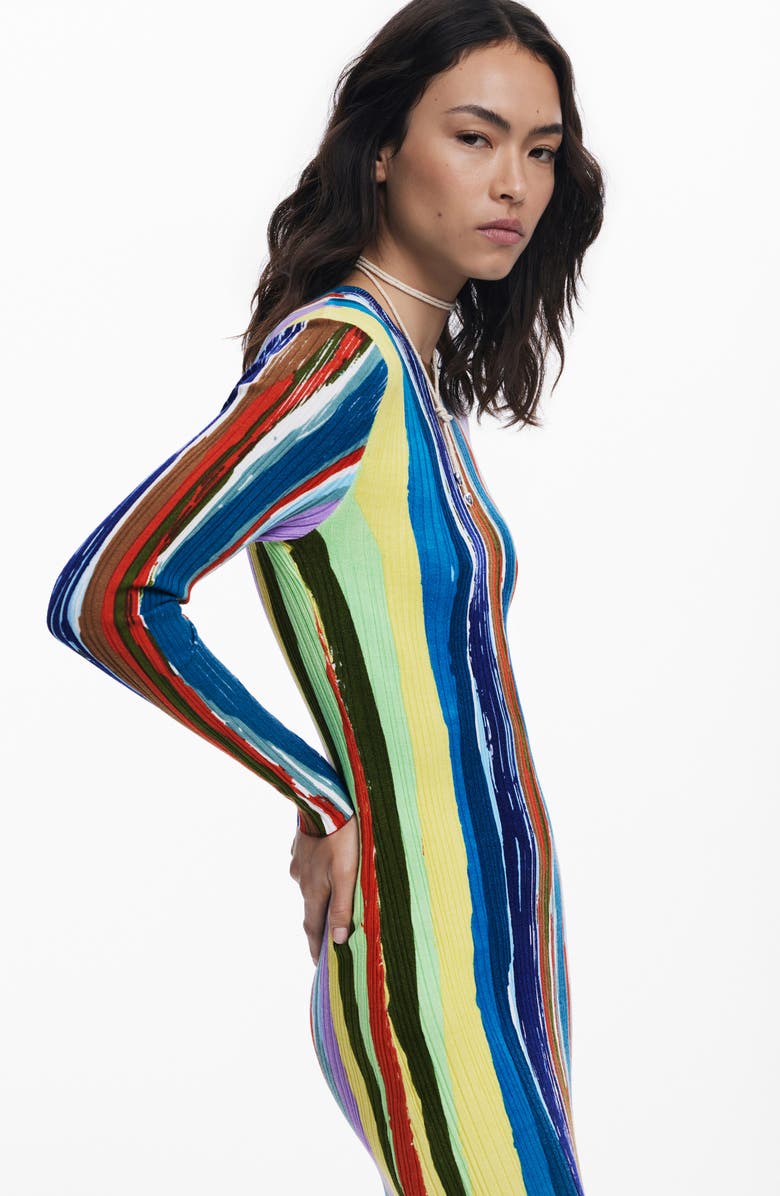 Desigual Paint Stripe Long Sleeve Minidress, Alternate, color, Blue