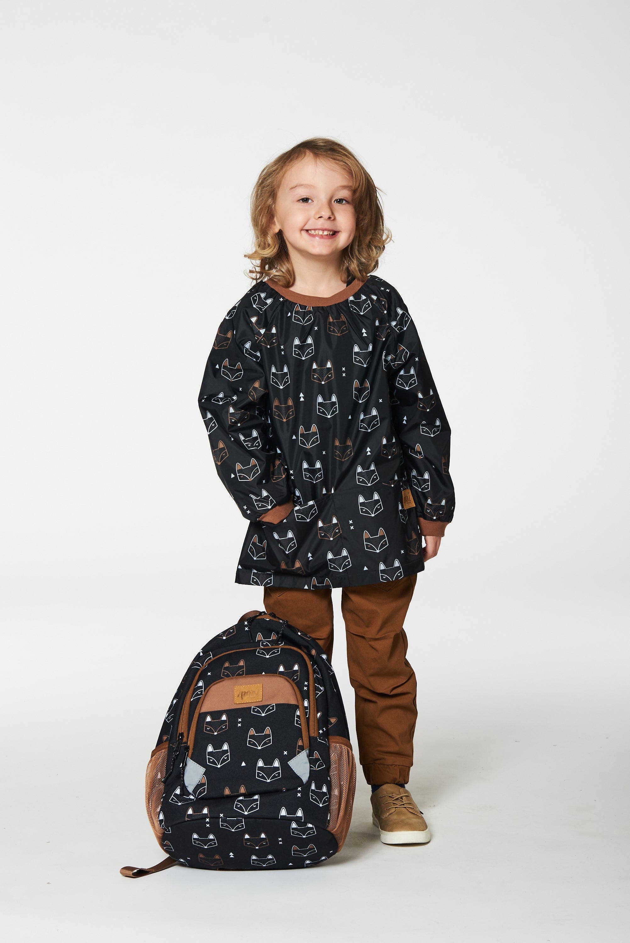 Deux par Deux Little Boy's Toddler Backpack Black Printed Fox, Alternate, color, 