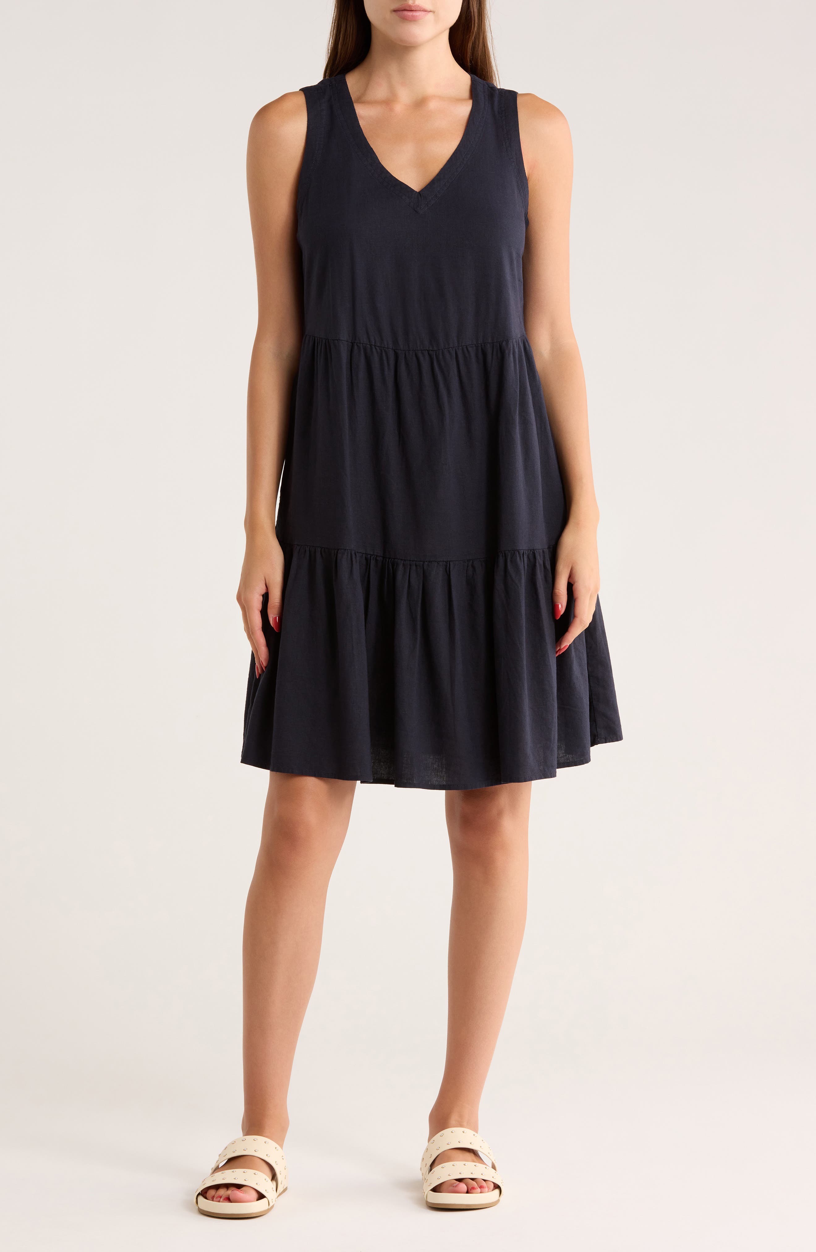 matty m. Sleeveless Tiered Linen Blend Dress