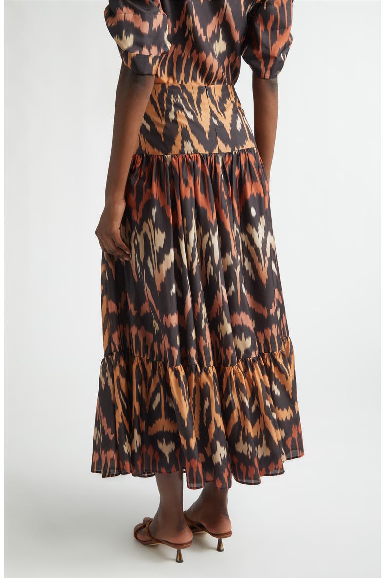 Aster Ikat Print Tiered Silk Skirt, Alternate, color, CHARCOAL IKAT