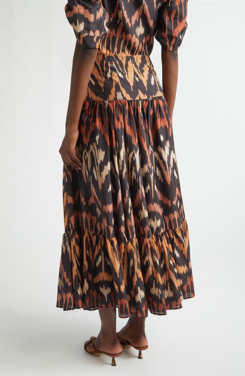 Zimmermann Aster Ikat Print Tiered Silk Skirt, Alternate, color, Charcoal Ikat
