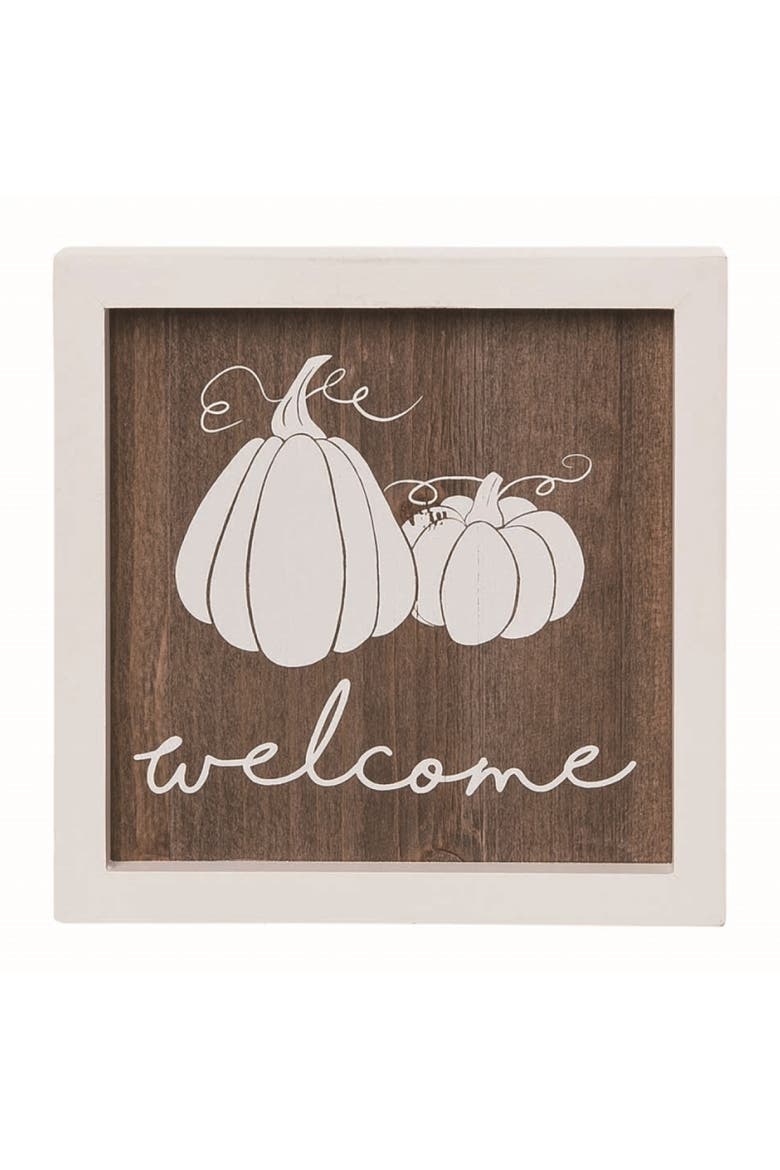 Wood Multicolor Autumn Twin Pumpkin Welcome Decor, Main, color, Multicolored