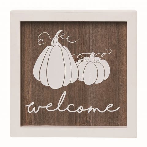 Wood Multicolor Autumn Twin Pumpkin Welcome Decor