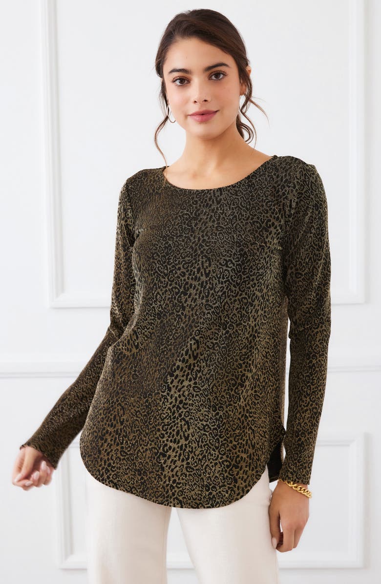 Karen Kane Metallic Shirttail Top, Alternate, color, Leopard