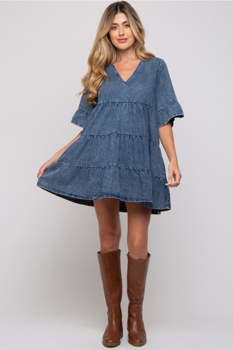 Vintage Wash Tiered Dress, Alternate, color, Blue