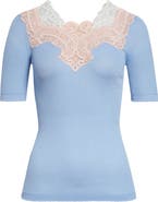 Chloé Colorblock Lace Trim Rib Wool Sweater