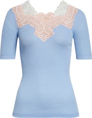 Chloé Colorblock Lace Trim Rib Wool Sweater