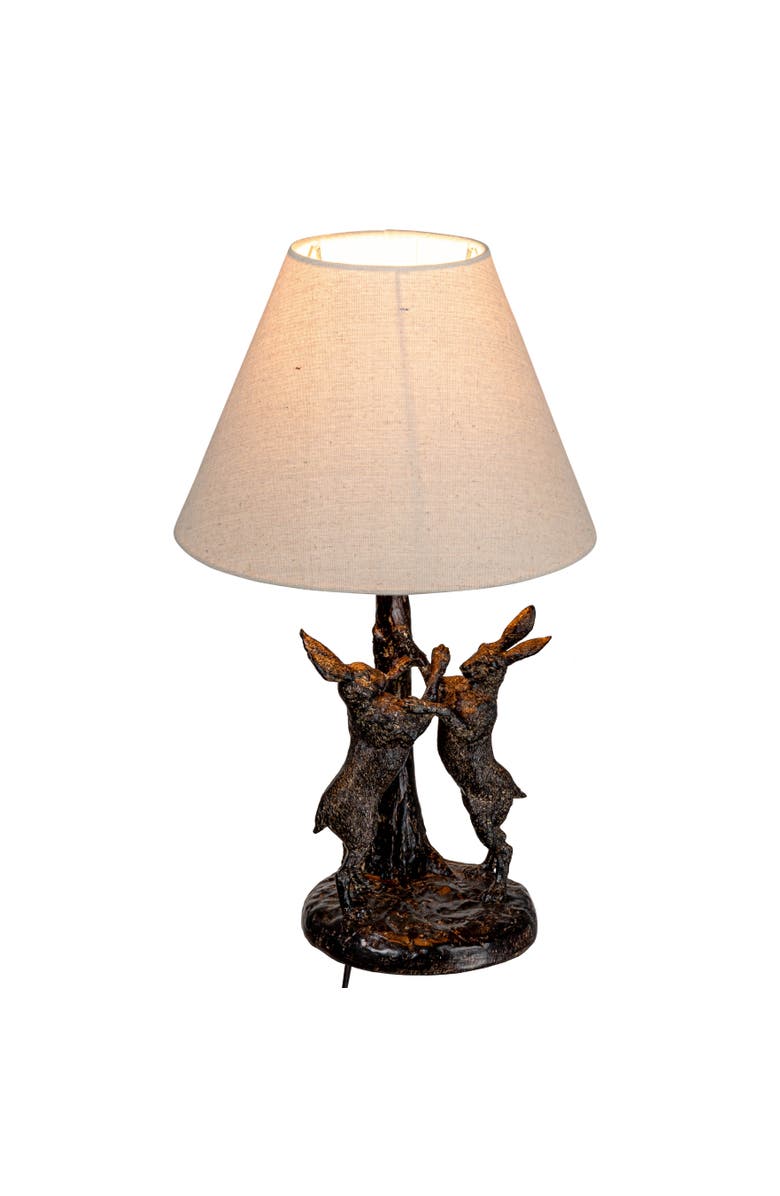 Storied Home Bunny Rabbit Table Lamp with Linen Empire Shade, Brown and Natural, Main, color, Brown