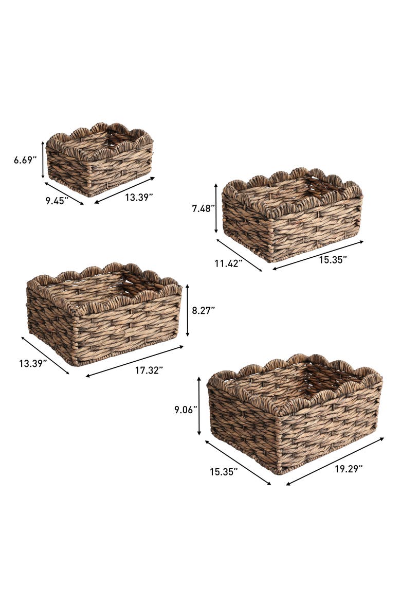 Coral Handwoven Water Hyancinth Scalloped Edge Nesting Storage Baskets, Alternate, color, Brown