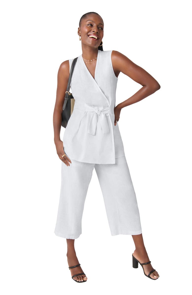 Jessica London Sleeveless Faux Wrap Tie-Waist Tunic, Main, color, White