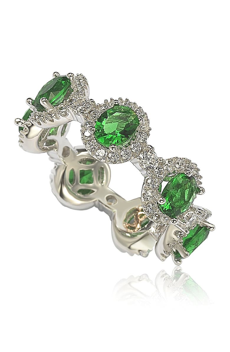 SUZY LEVIAN Sterling Silver Prong Set Green CZ & Pave Halo Station Eternity Band Ring, Alternate, color, Green