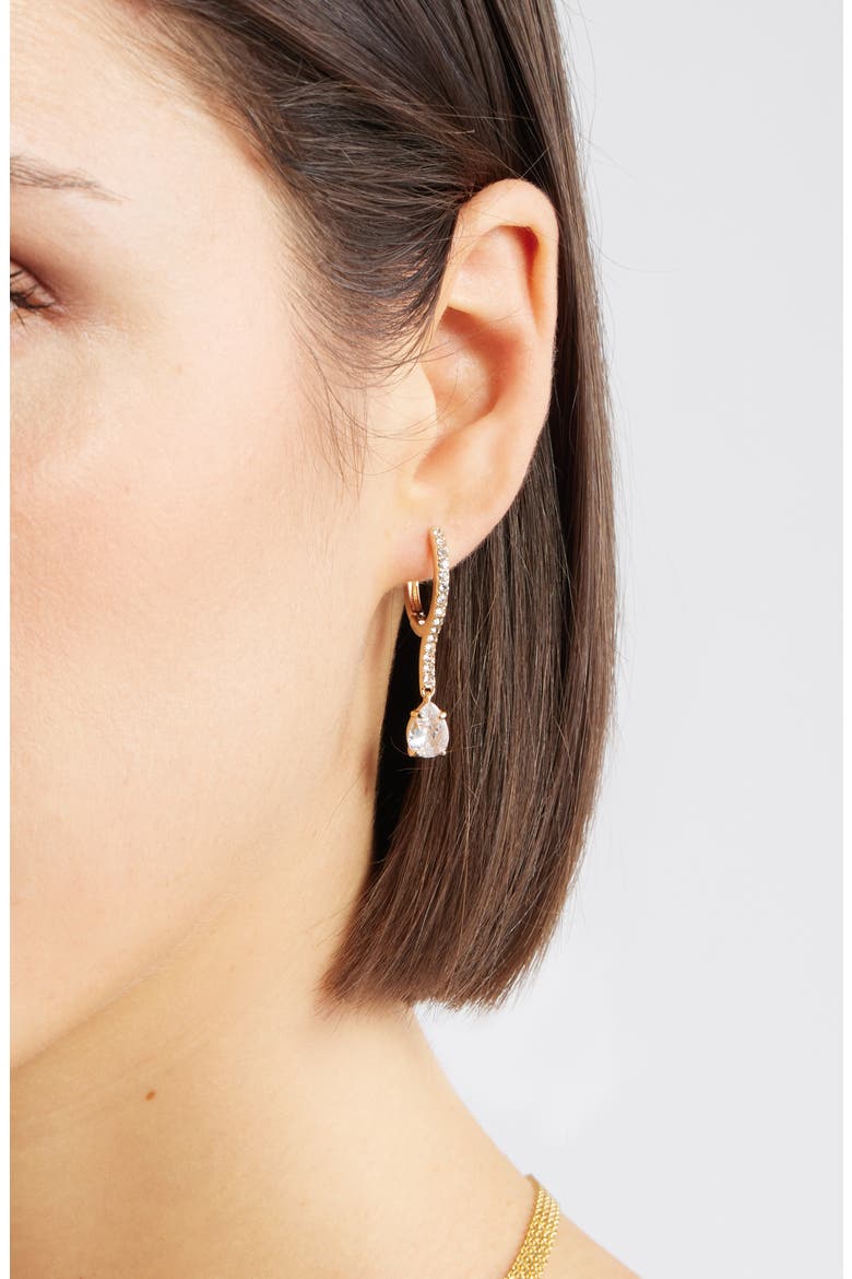 Pavé Bar Drop Huggie Earrings, Alternate, color, CLEAR- GOLD