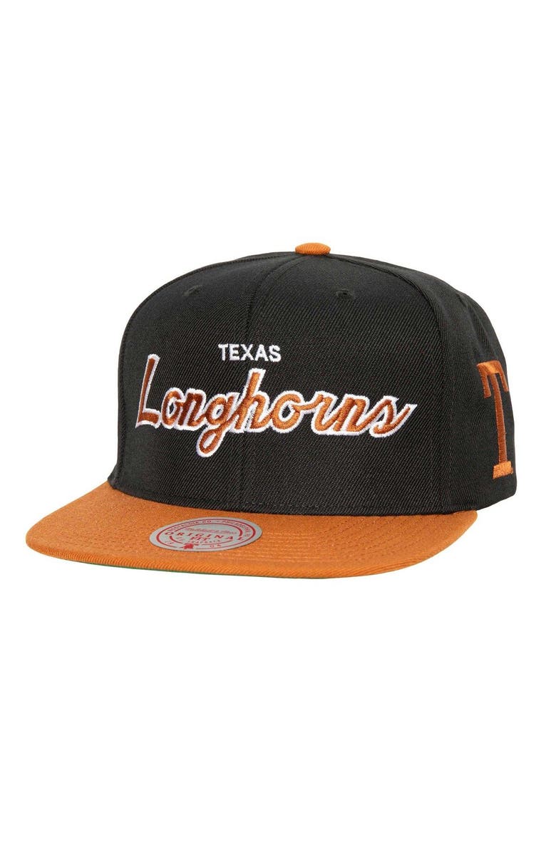 Mitchell & Ness Men's Mitchell & Ness Black Texas Longhorns Team Script 2.0 Snapback Hat, Main, color,