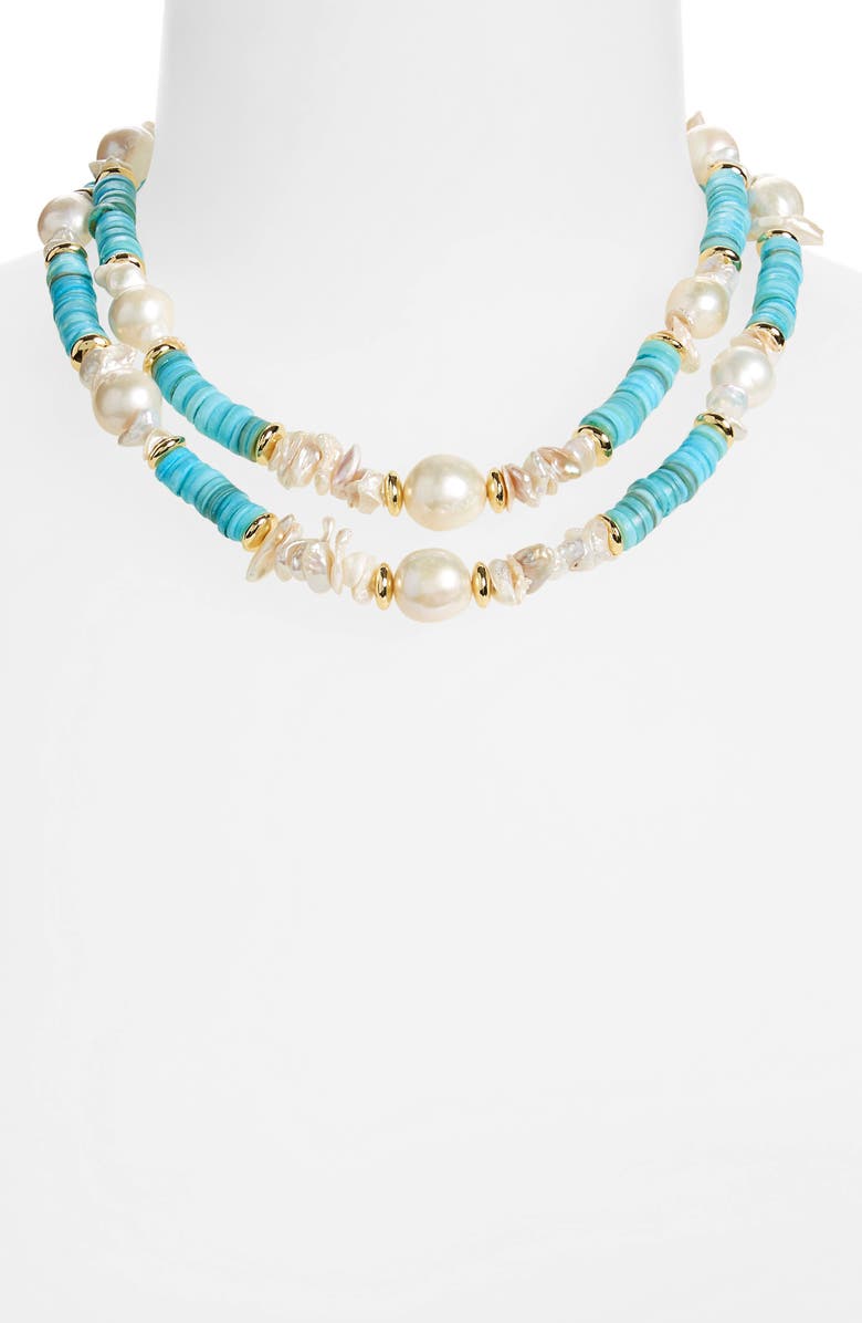 Kenneth Jay Lane Layered Chips Necklace, Alternate, color, Turquoise