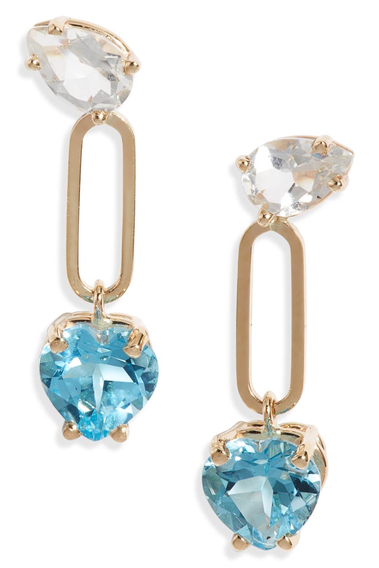 Heart Topaz Drop Earrings, Main, color, 14KYG