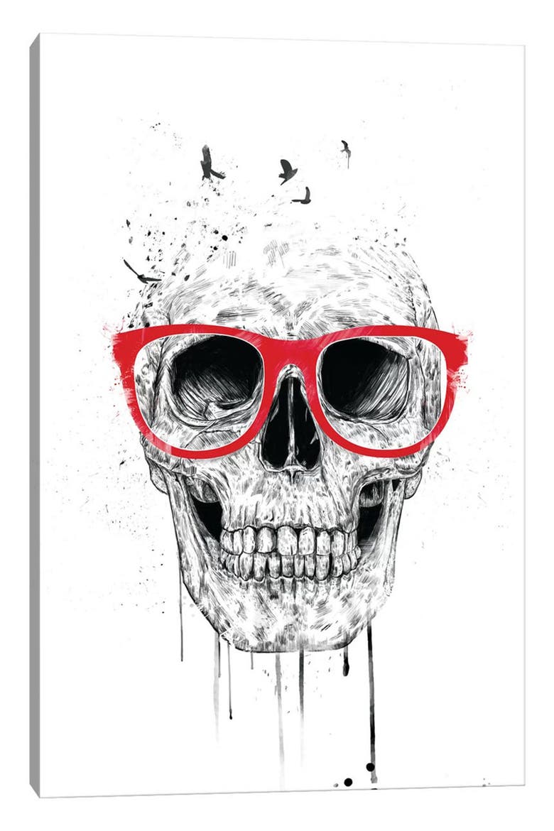 Skull With Red Glasses by Balazs Solti, 14"x19", Main, color, RED