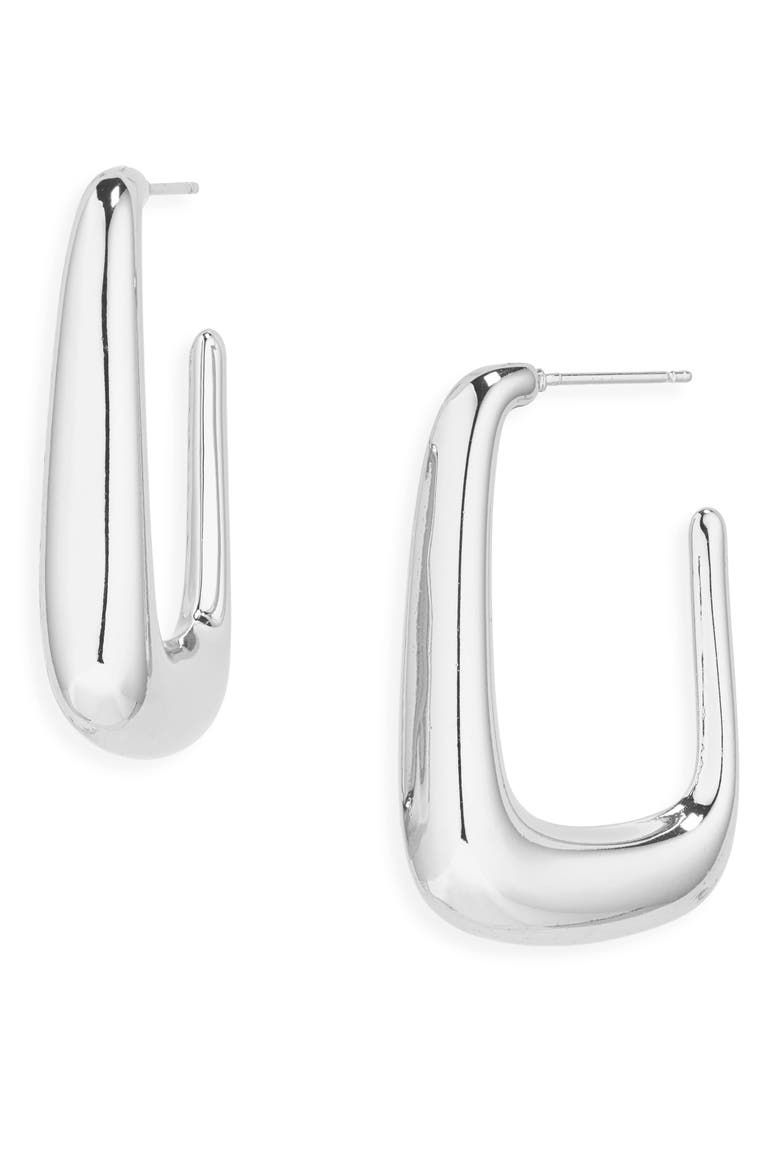 Puffy Rectangle Hoop Earrings, Main, color, SILVER