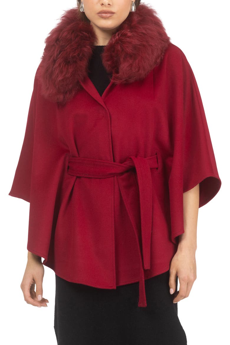 Wool Belted Cape, Alternate, color, WINE